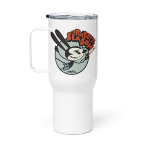 "Rabbit Season, Scoots" Travel mug with a handle